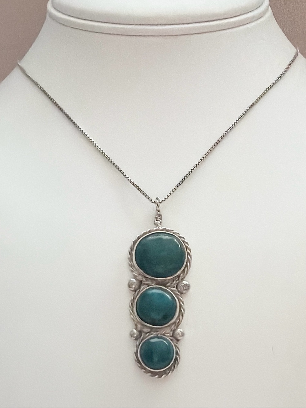 Vintage Southwestern Triple Green Jasper Sterling Silver Necklace